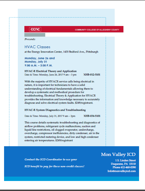 NEW this Summer from CCAC! HVAC Industrial Training -one day workshops!